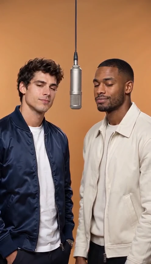 Orange-booth duo: closing pose